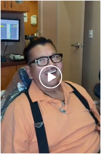 patient is thrilled with their permanent full upper arch restoration