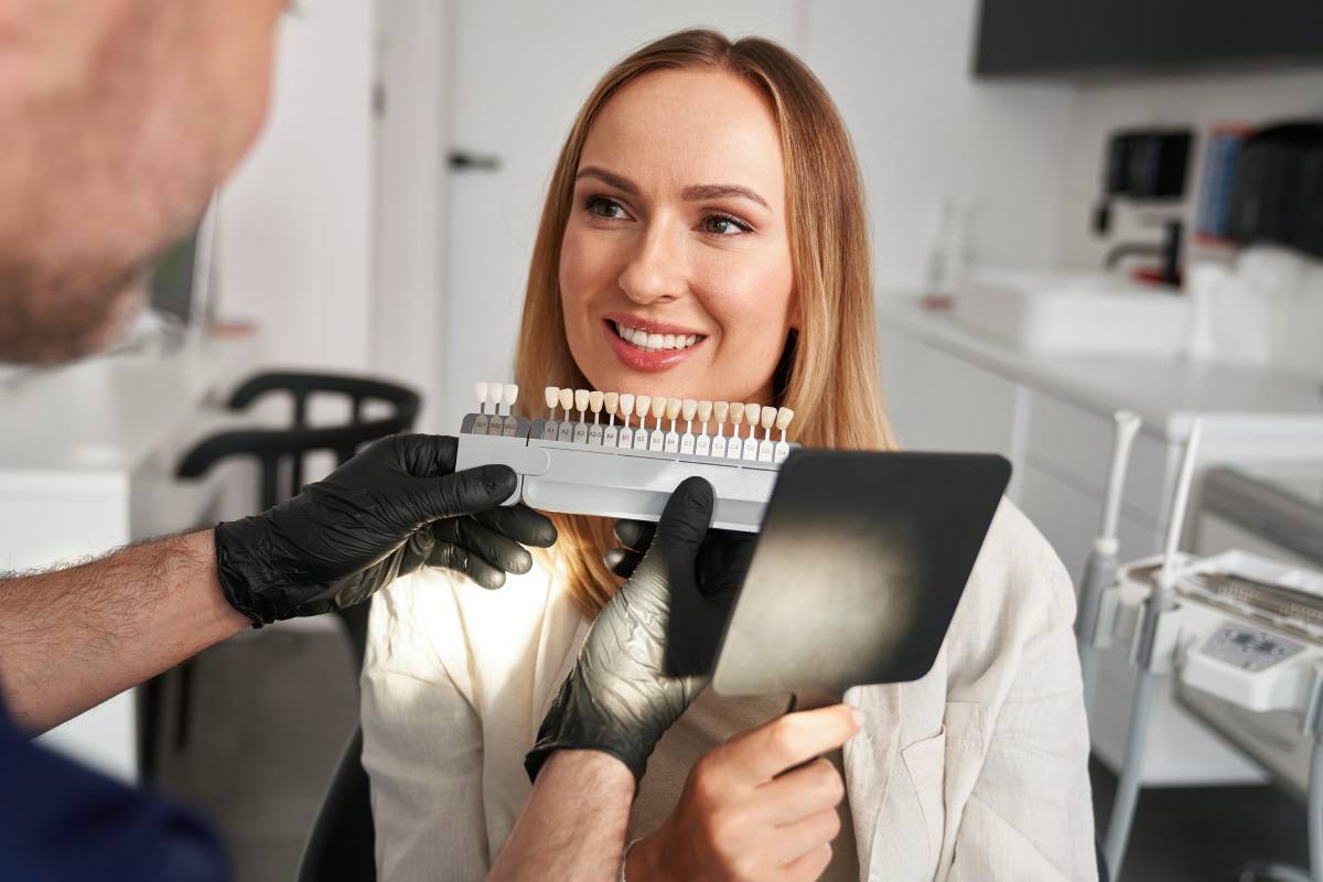 Woman having cosmetic dentistry at dentists office